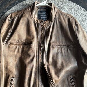 Lucky Brand Men's Tan Leather racer jacket